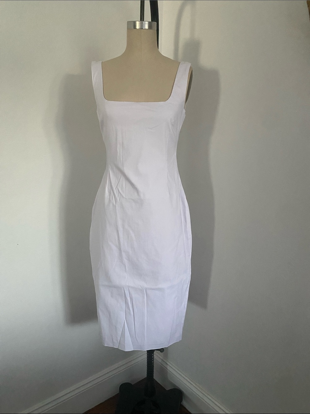White Square-Neck Midi Dress - Classic Clean Silhouette